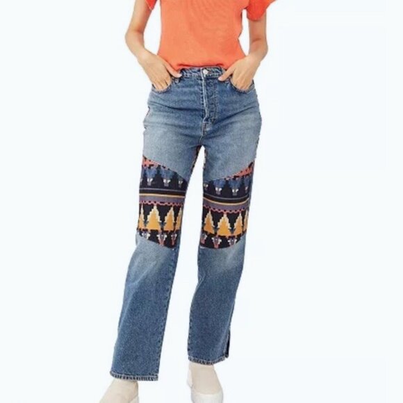 We The Free FP Patchwork Jeans Women’s 29 High Rise Corduroy Trim Boho Western - Picture 5 of 15